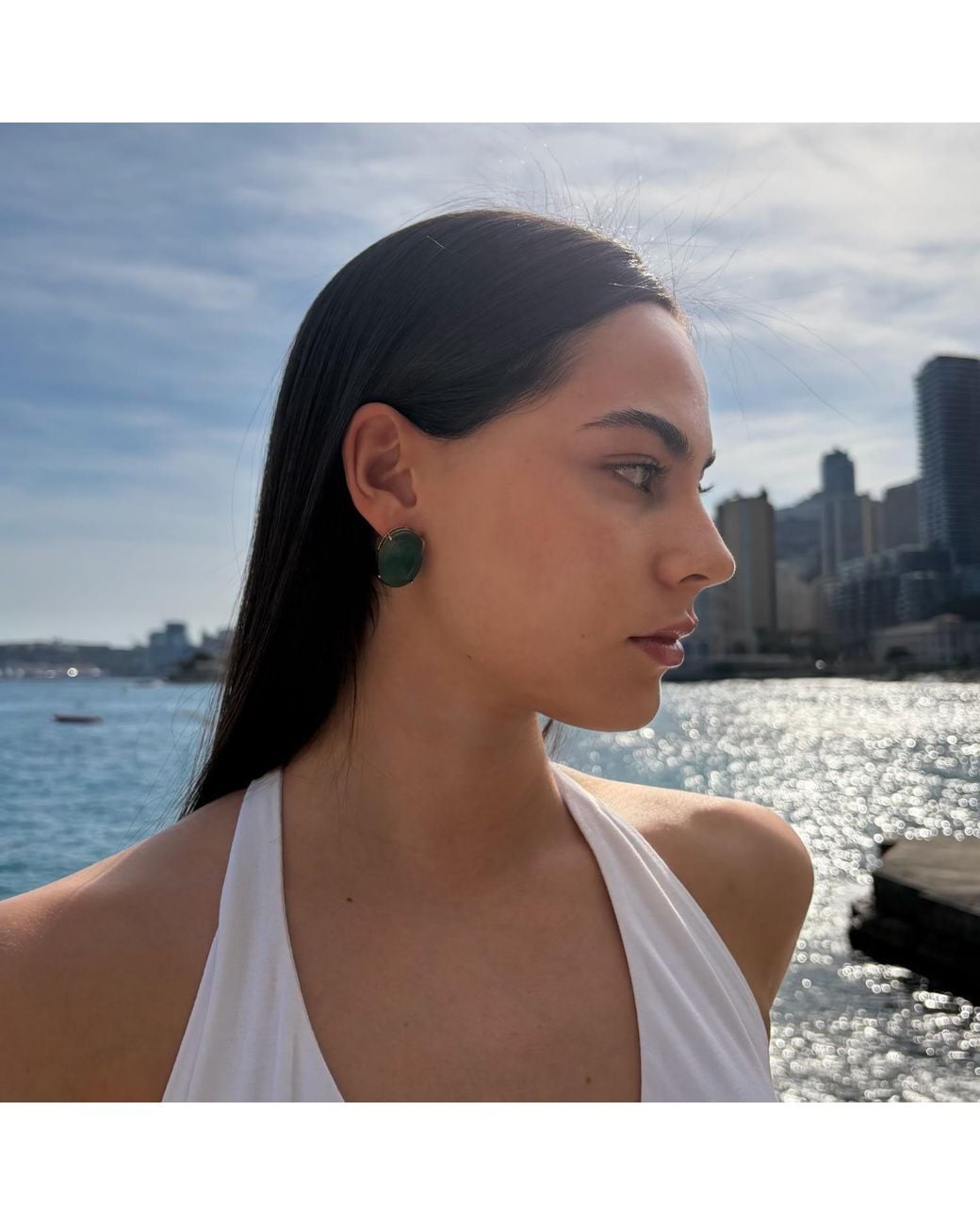 Crystalline Jewellery Green Emerald Agate Earrings