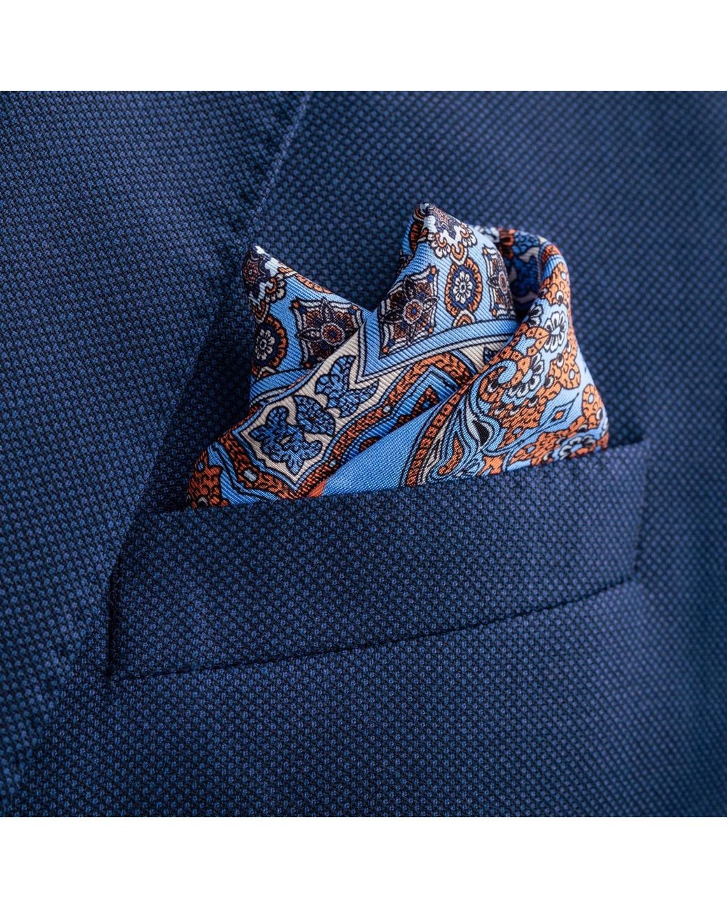 Otway & Orford Blue 'Millefiori' Silk Pocket Square for men