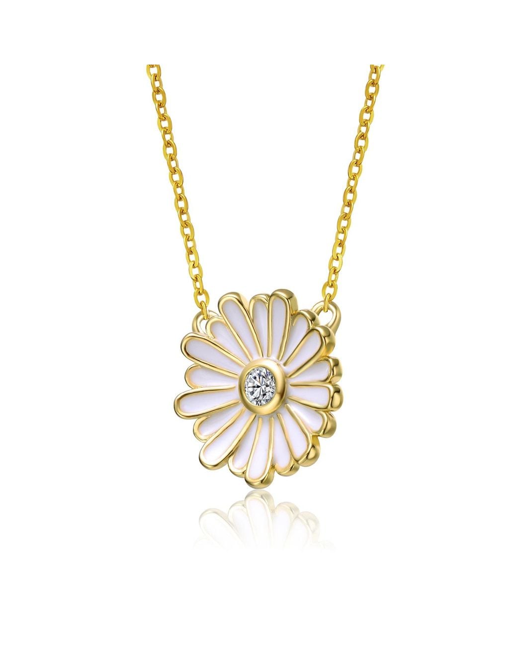 Genevive Jewelry Metallic Rachel Glauber Plated With Cluster Cubic Zirconia Enamel Mini Daisy Pendant Layering Necklace