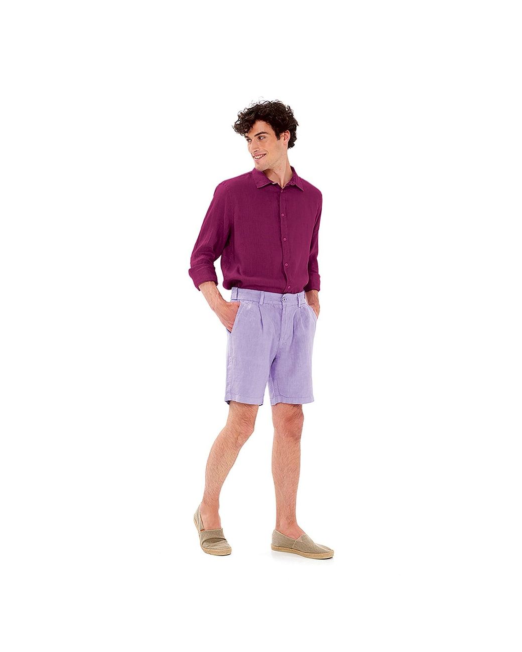 Haris Cotton Purple Linen Basic Long-Sleeved Shirt Tulip for men