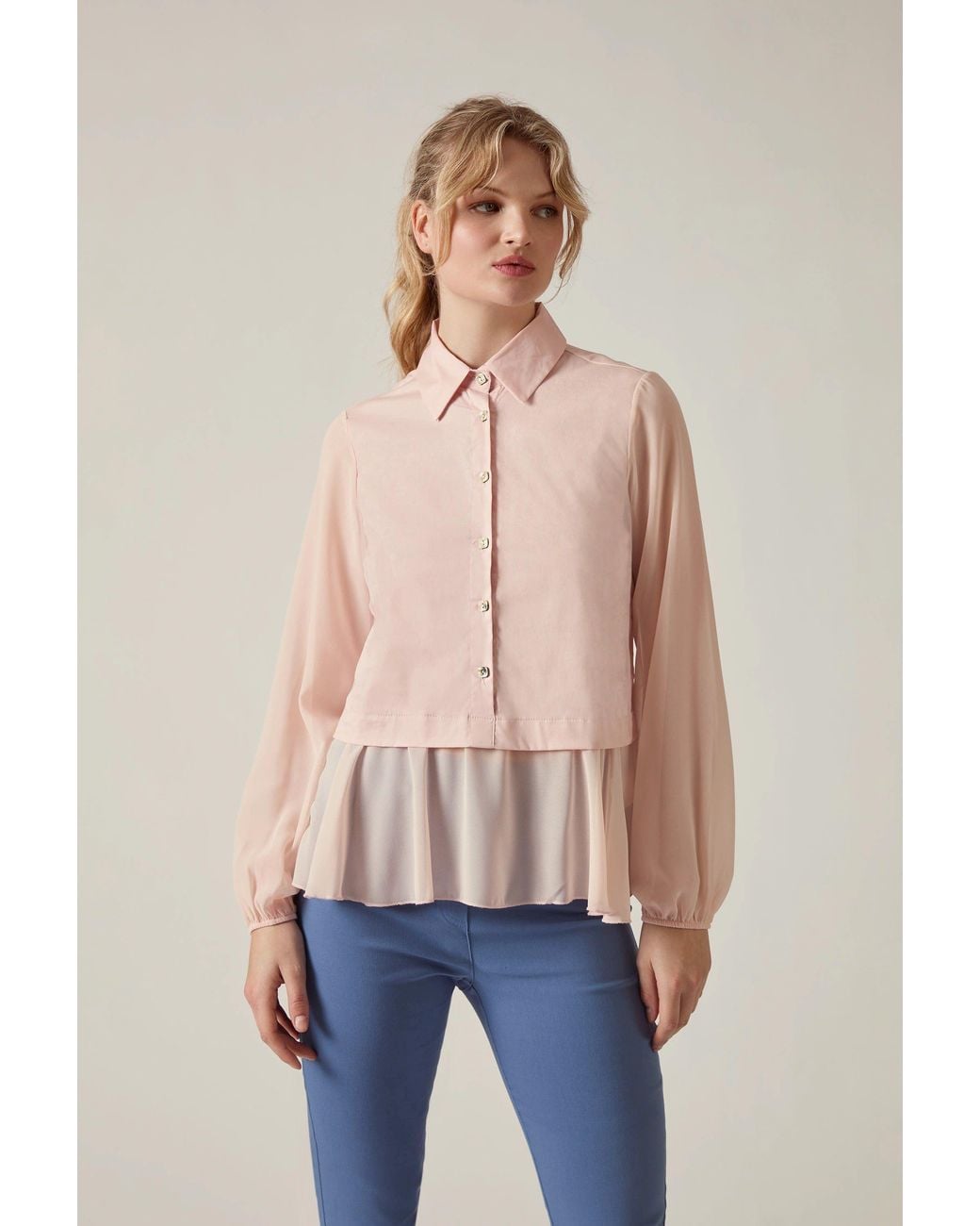 James Lakeland Pink Pale Contrast Hem Blouse