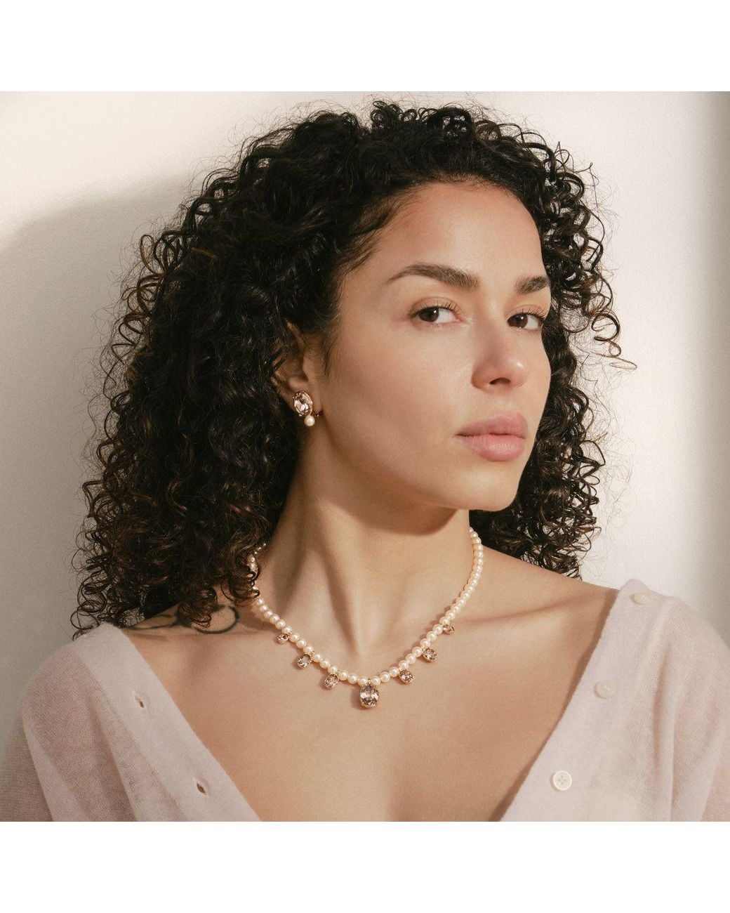 Emma Holland Jewellery Metallic Rose Crystal With Pearl Statement Neckace