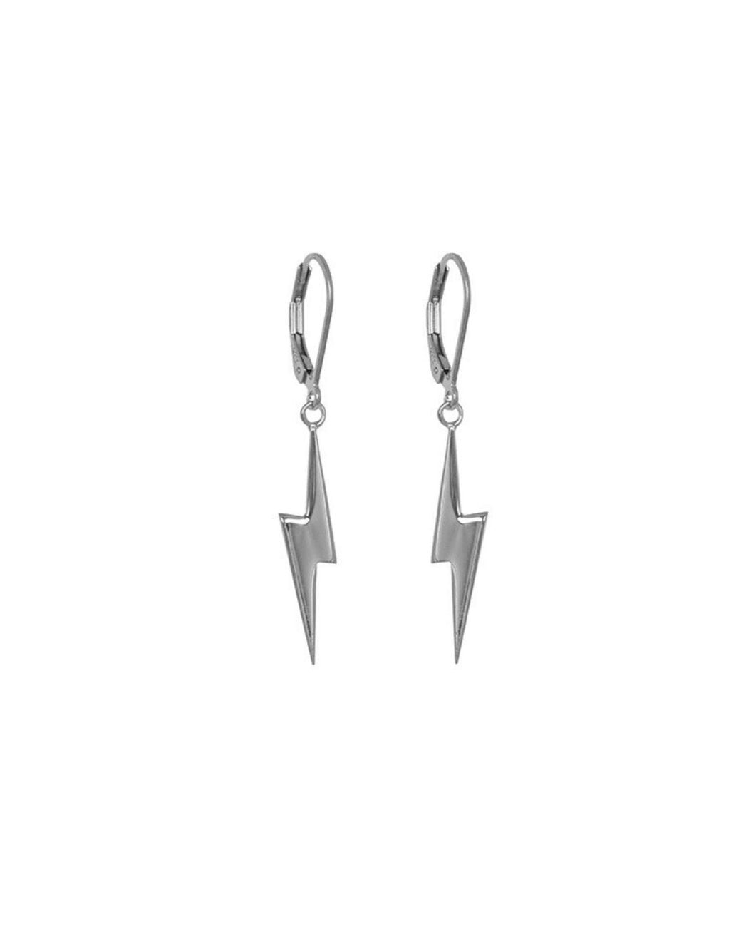 Edge Only Metallic Pointed Lightning Bolt Drop Earrings Sterling