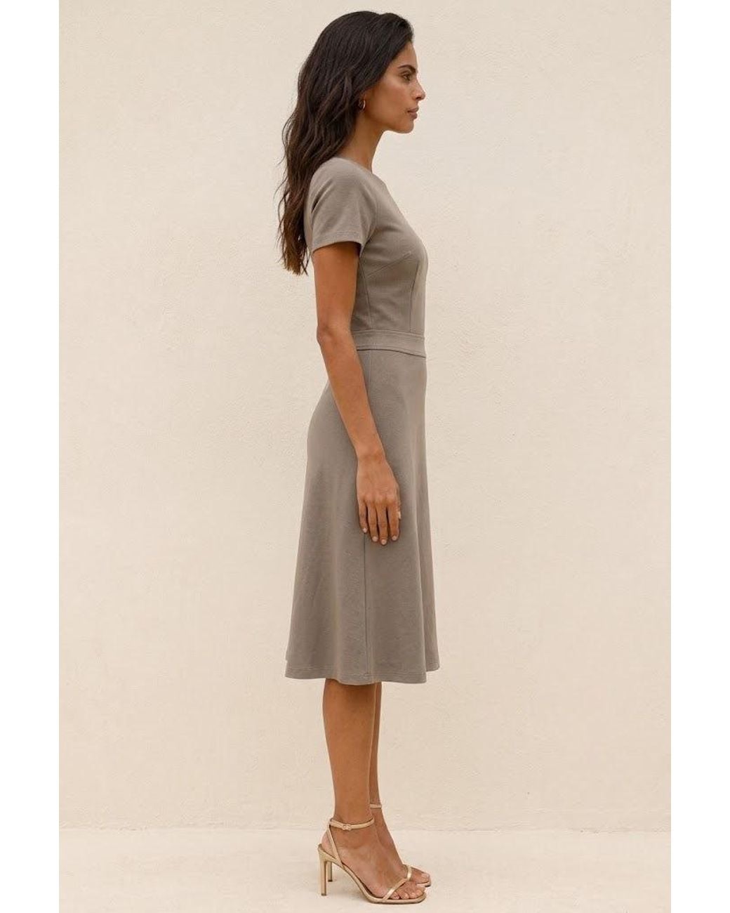 Conquista Gray Defined Waist A-Line Dress