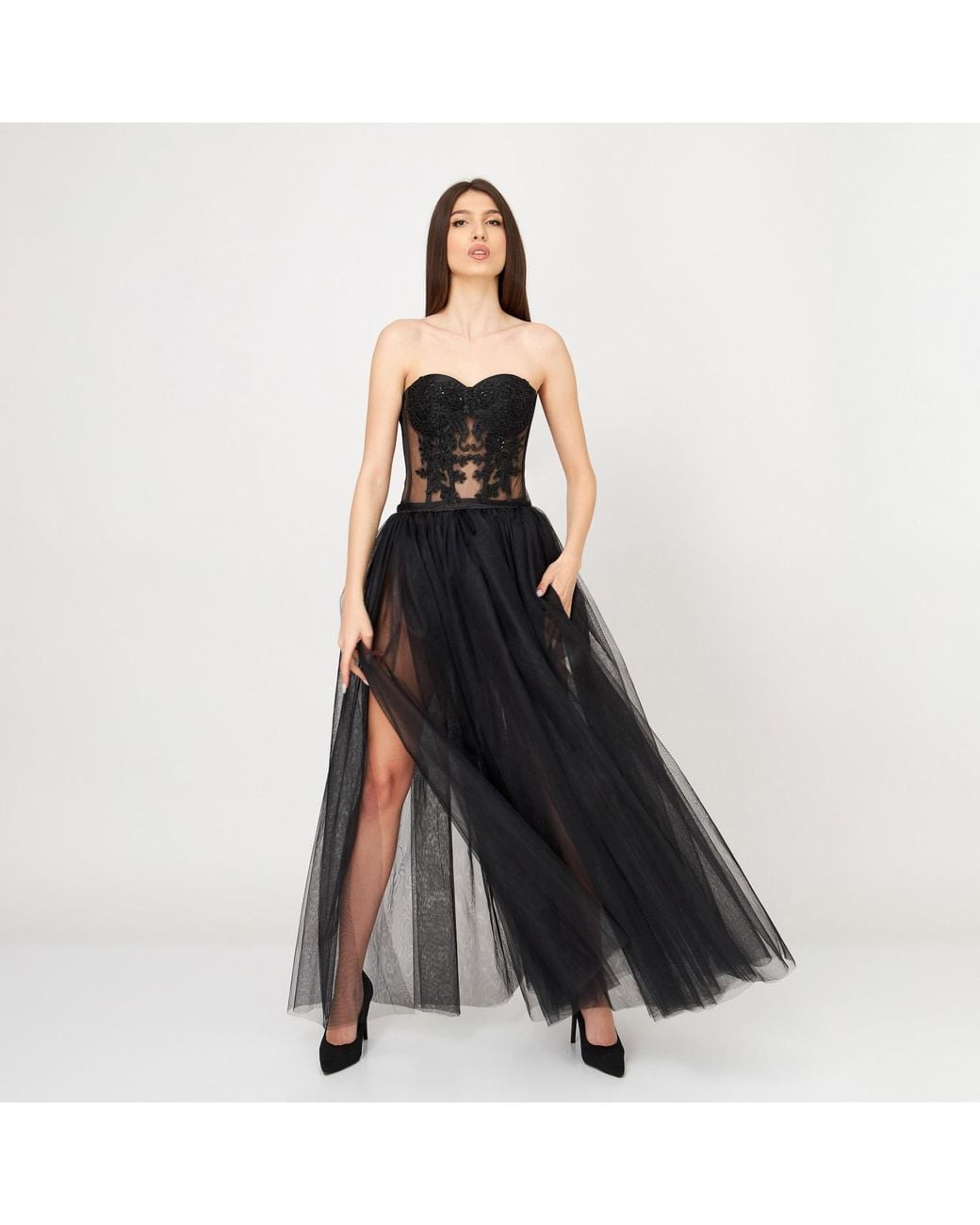 LIA ARAM Black Hand-Embroidered Corset