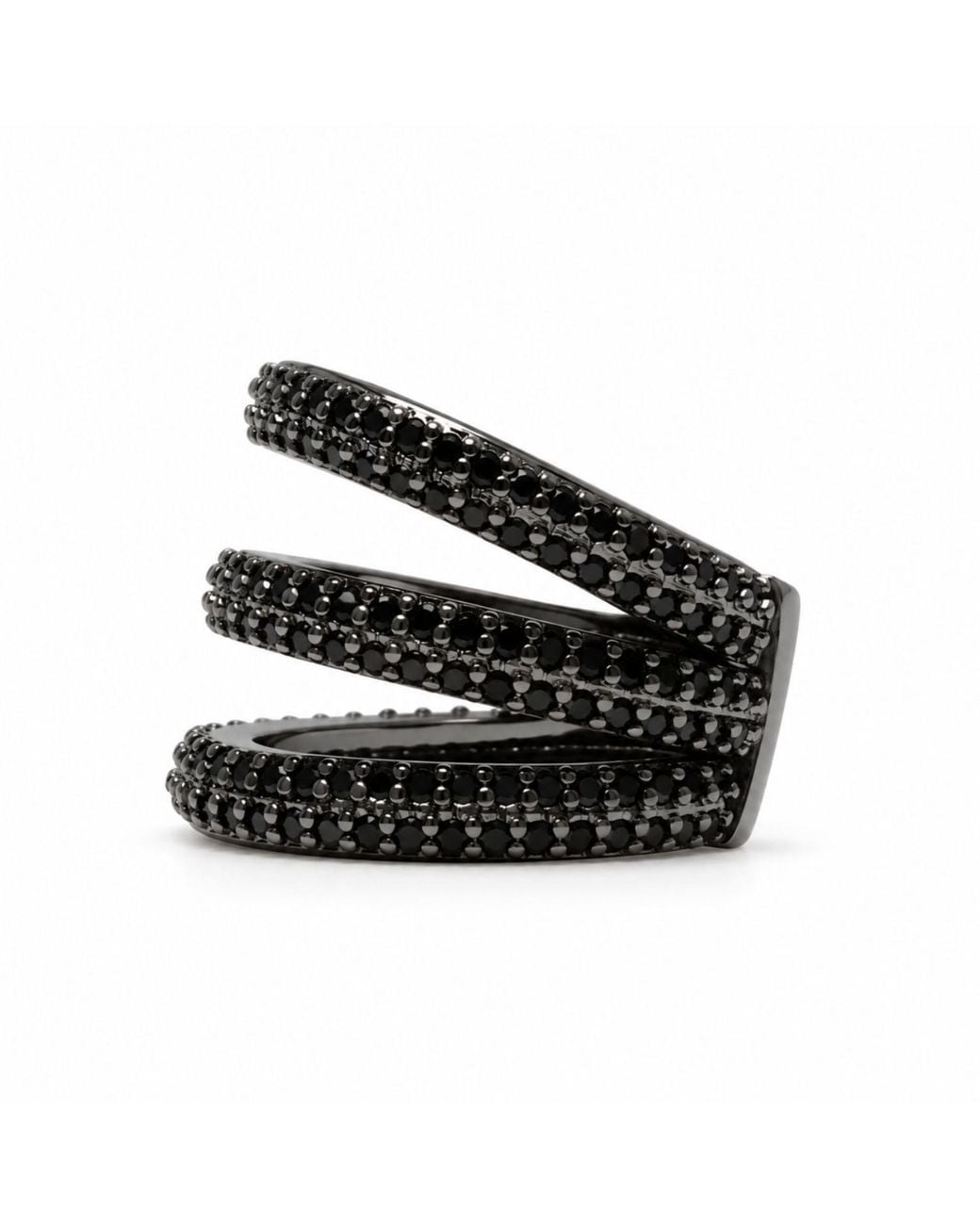 Jagged Halo Jewelry Black Triple Pavé Ear Cuff Rhodium Filled