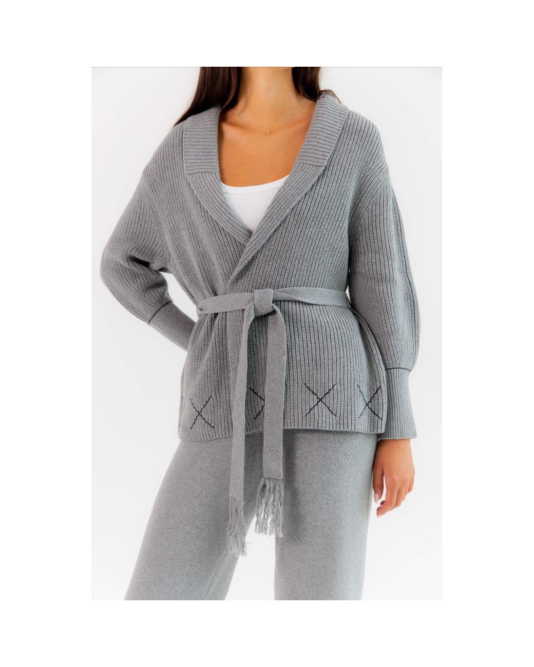 Ren Cordeza Gray Hand Embroidered Knit Cardigan