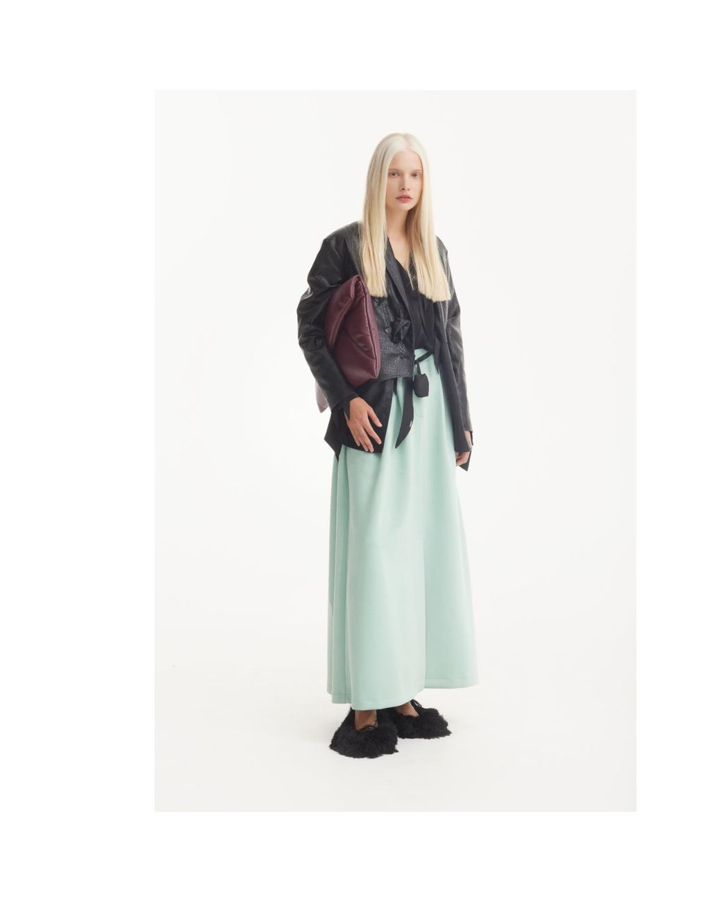 Julia Allert Green Casual Chic Front Slit Suede Skirt