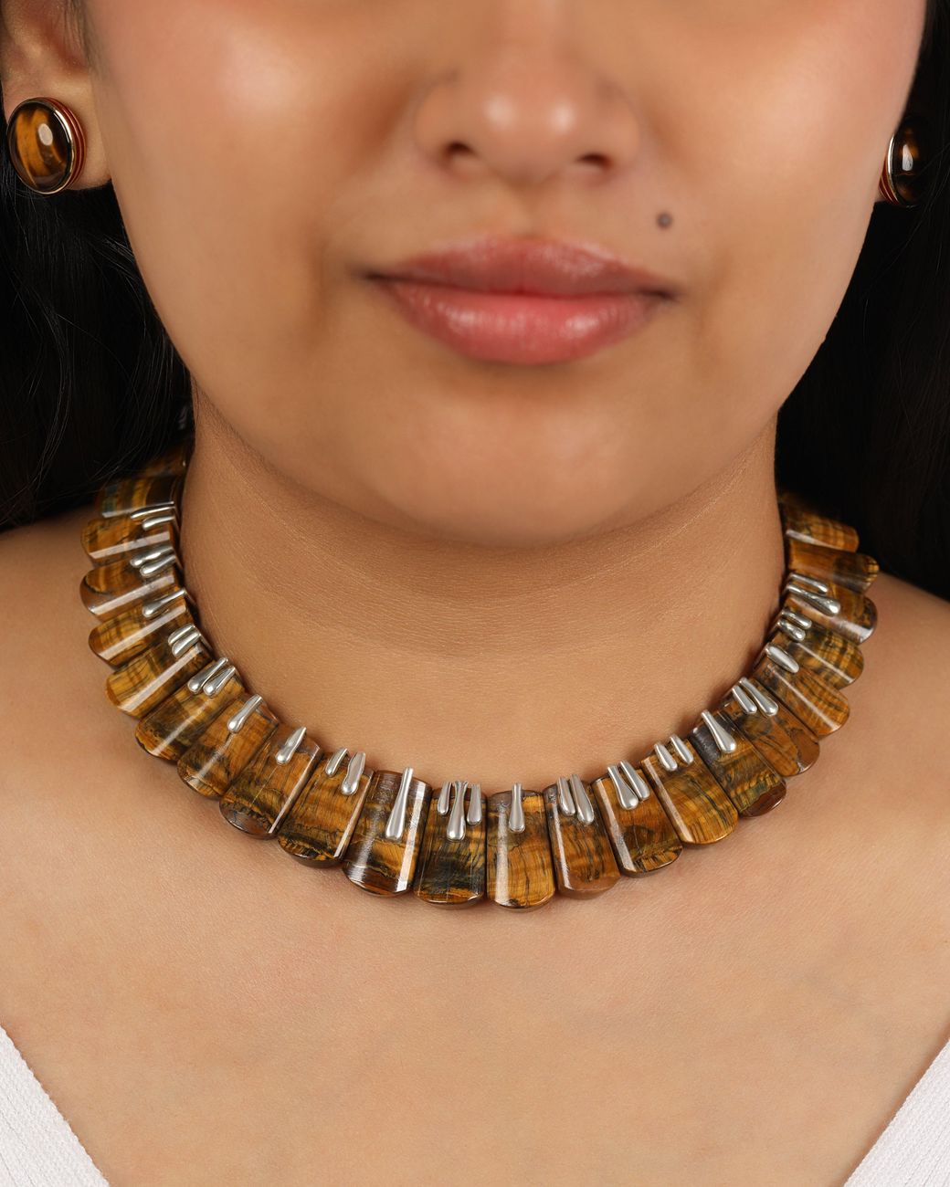 The Jewelz Metallic Wild Instinct – Tiger's Eye Fan Collar Necklace