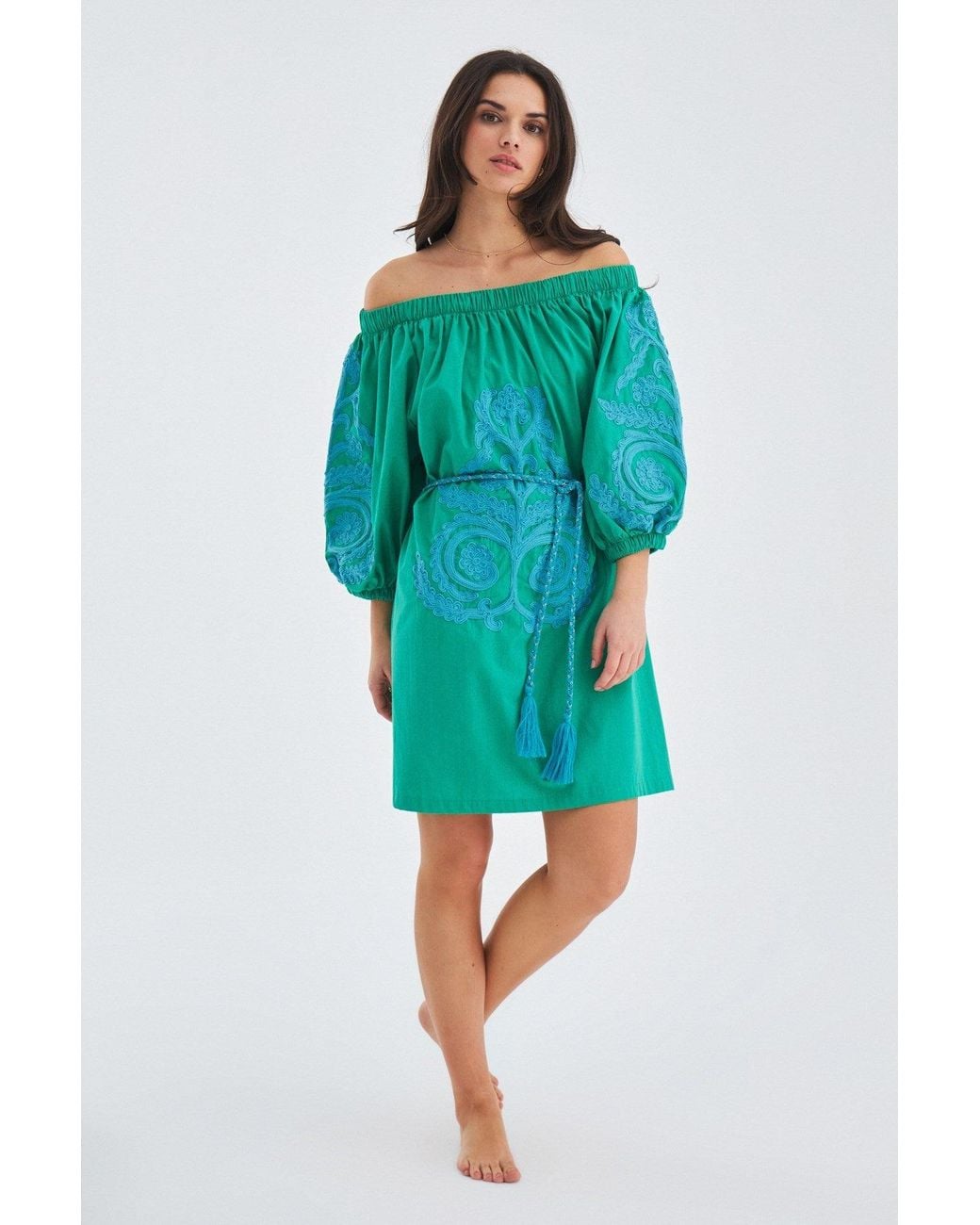 Peraluna Green Masumi Embroidered Mini Dress