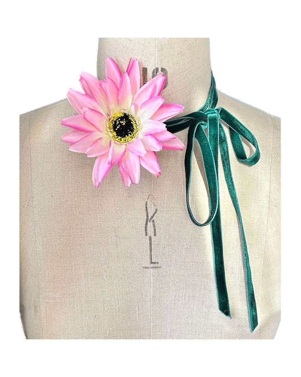Natalia Petruch Gray Rosalie Ribbon-Tie Statement Necklace – & Faux Flowers, Wear As Necklace Or Belt, Handmade