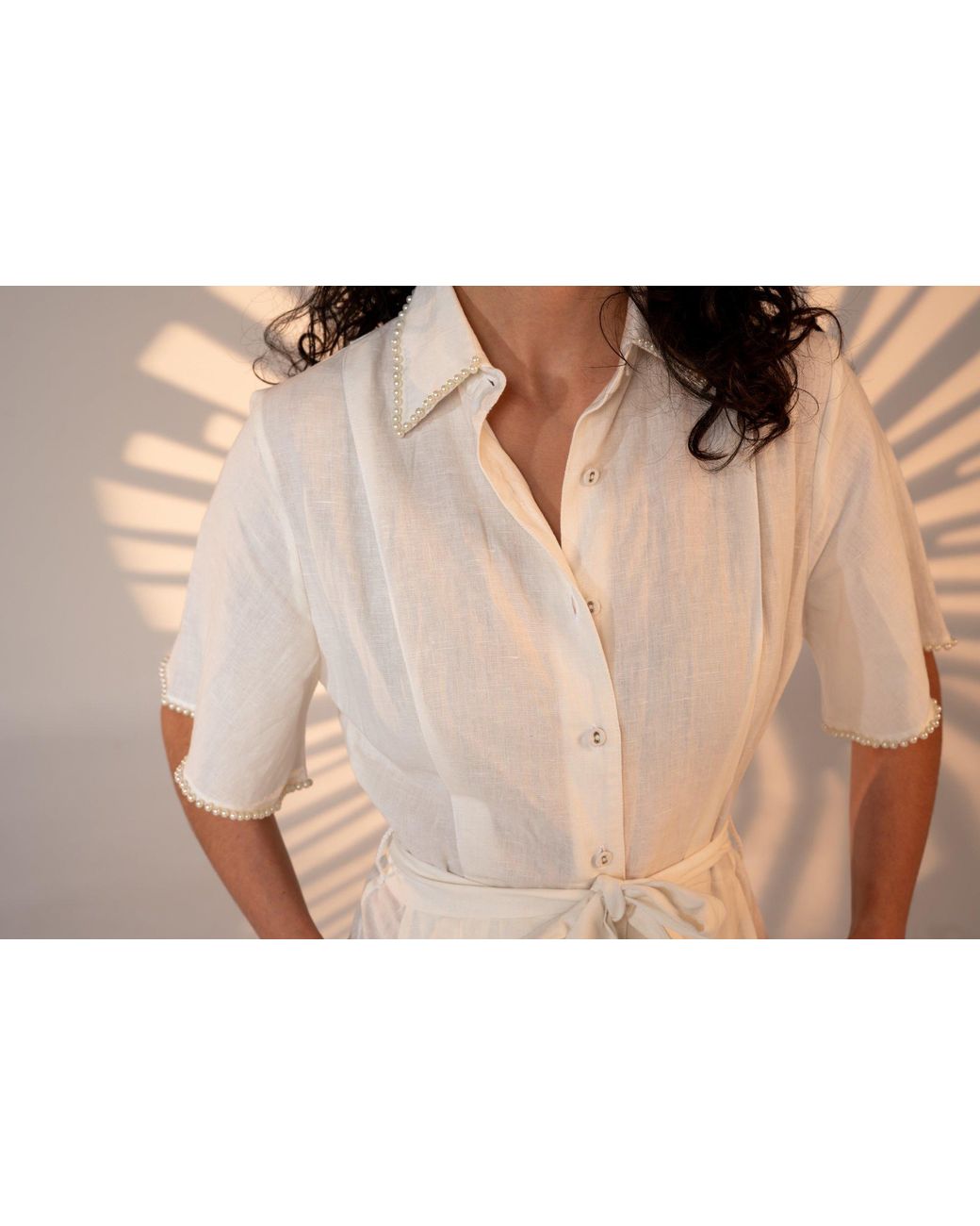 Carolina Benoit White Cafe Au Lait Pearled Dress