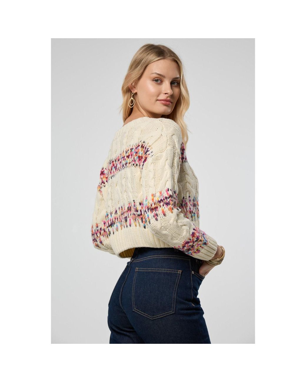 Saachi Pink Fair Isle Cable Knit Cardigan