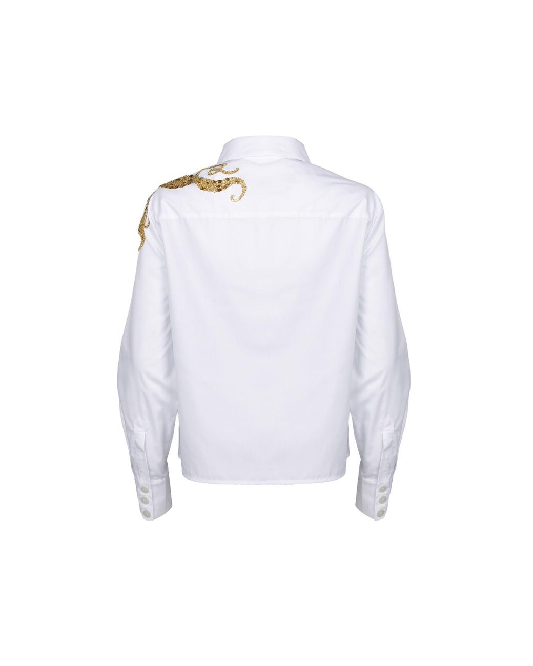House of Laines London White Laines Couture Zip Shirt With Shoulder Octopus Embellishment