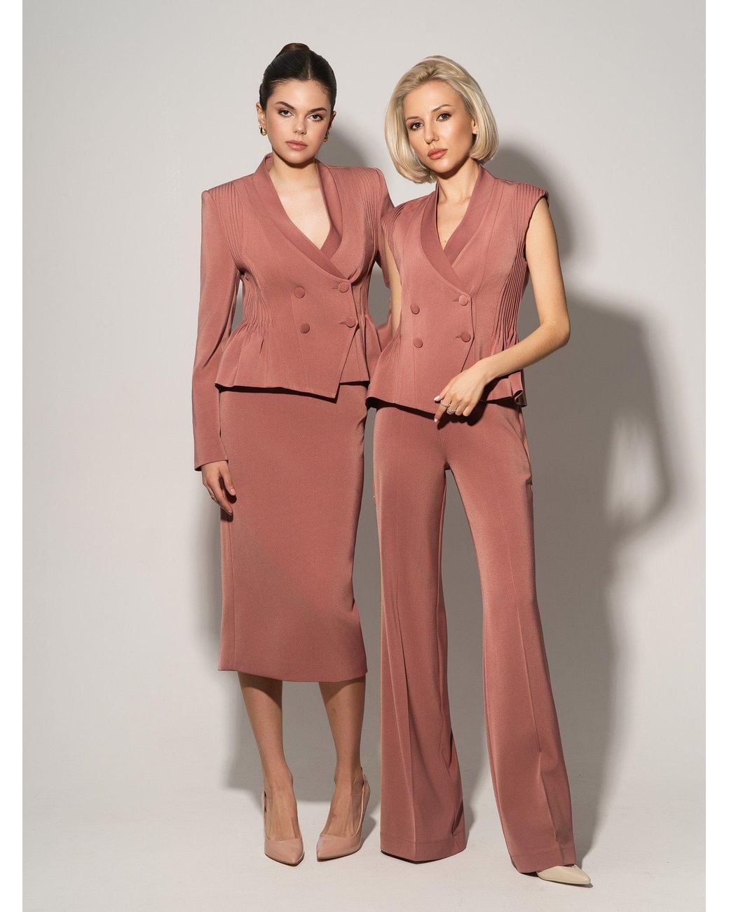 Tia Dorraine Pink Double-Breasted Blazer With Pleated Details
