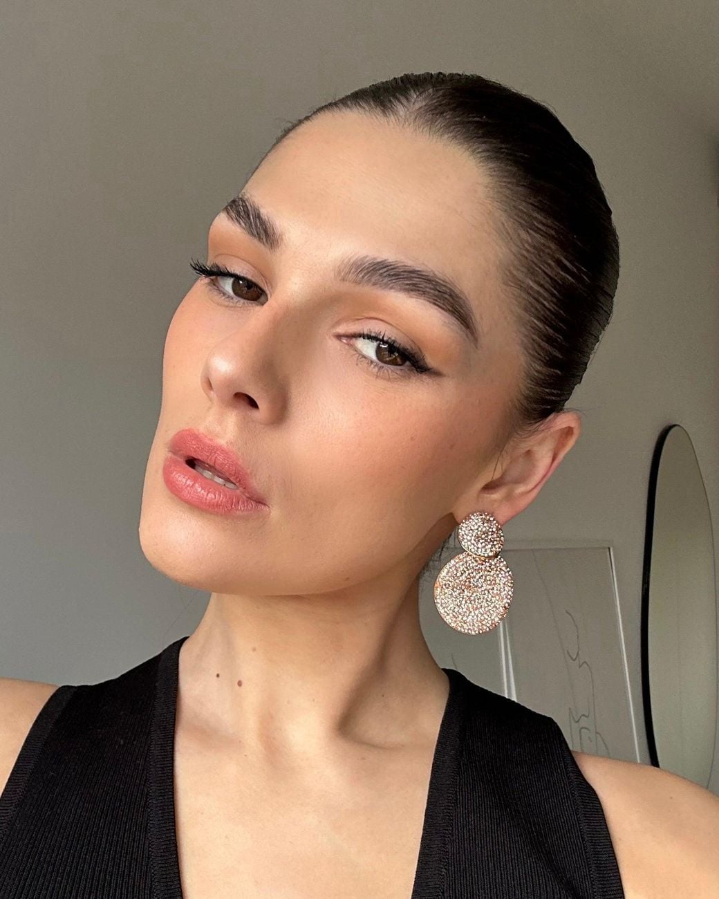 Crystals and Co Natural Peach Double Drop Earrings