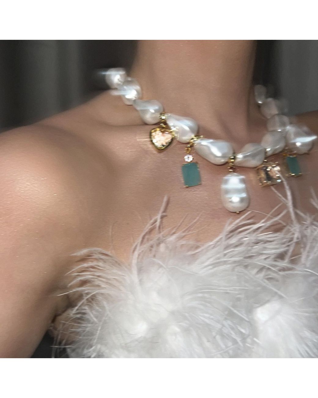 Mercela Metallic Majorca Pearl Charm Necklace Heart Charm Cz Crystal Pendants – Plated Vintage Inspired Jewellery