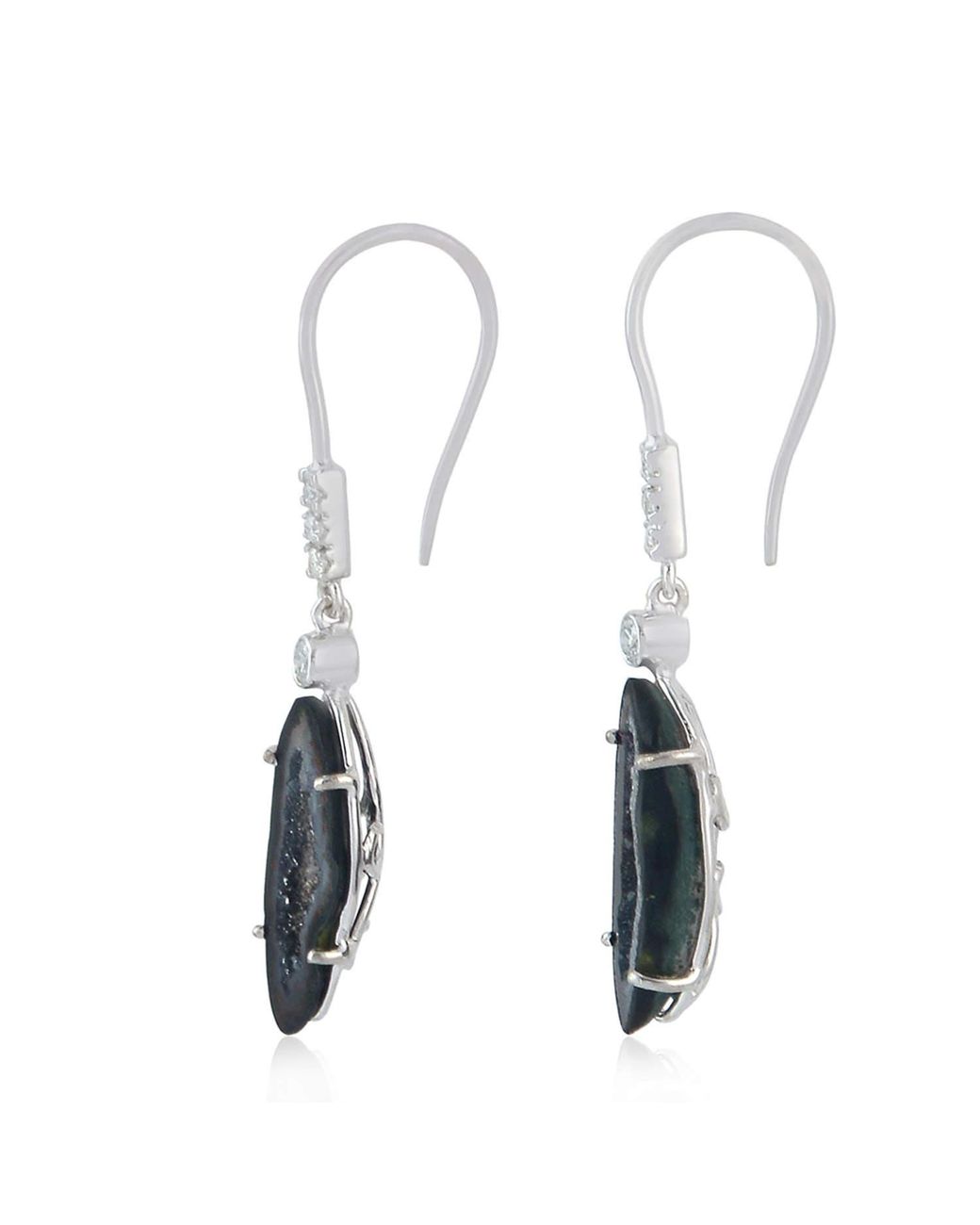 Artisan Blue Geode Gemstone Dangle Earrings Diamond White Gold Jewelry