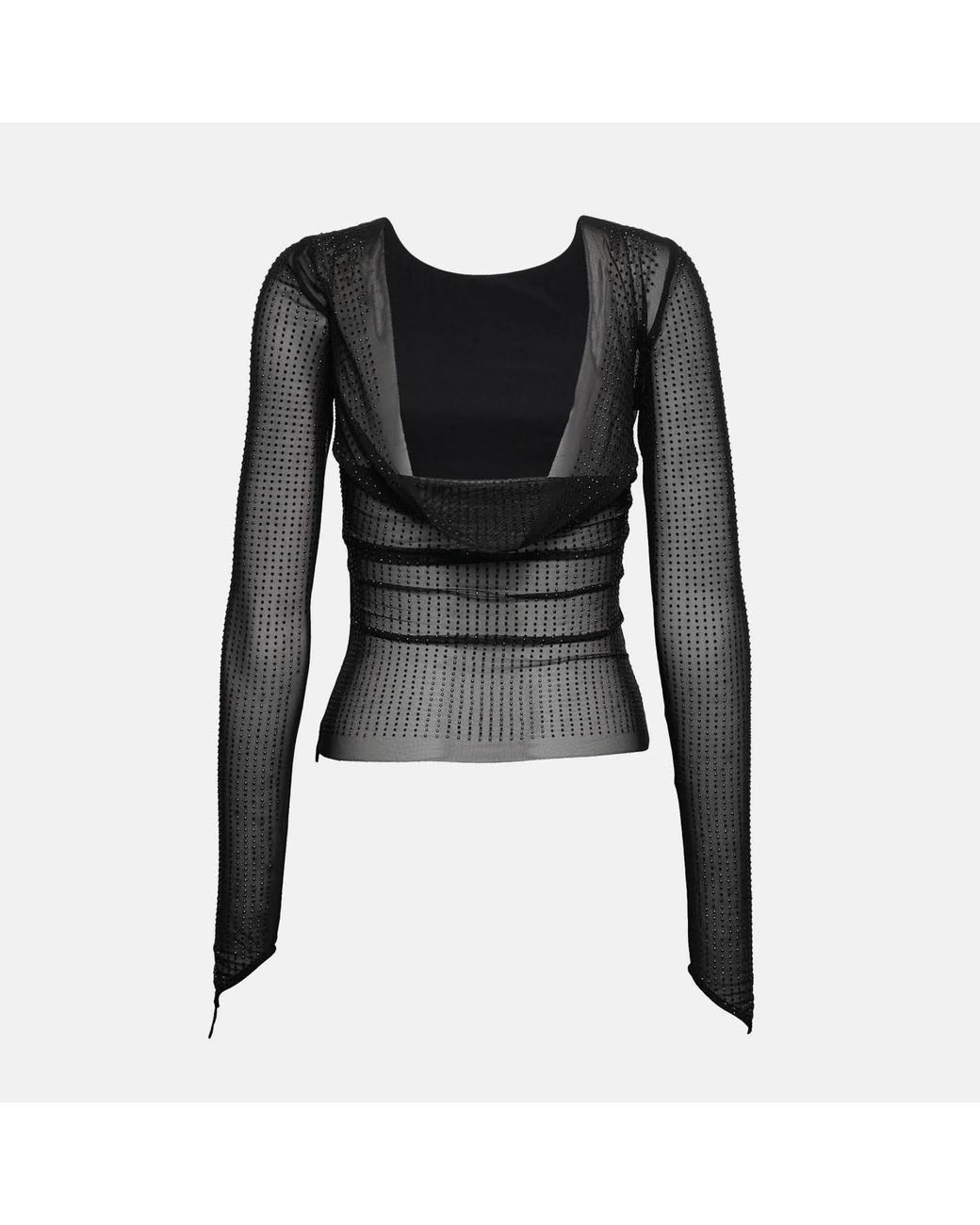 OW Collection Black Mesha Open Back Rhinestone Blouse