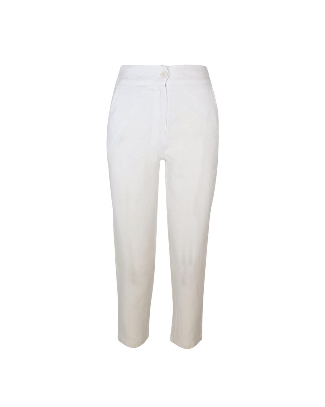 Haris Cotton White Ribbed Back Waist Linen Tapered Pants