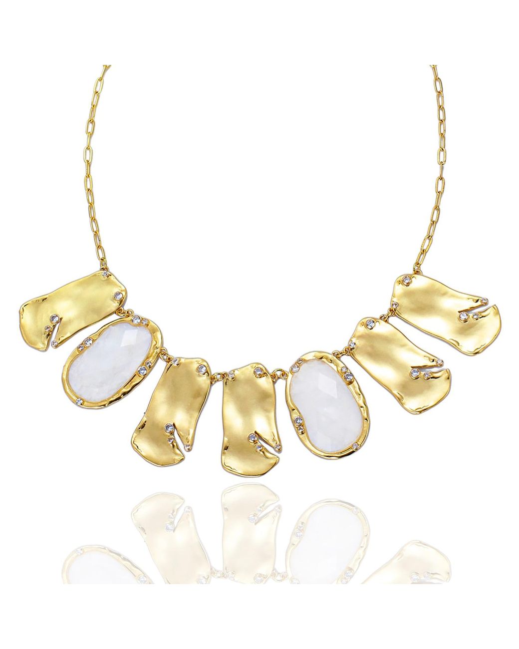 Rare Matters Jewelry Metallic Golden Wave Collar Clear Quartz Statement Necklace