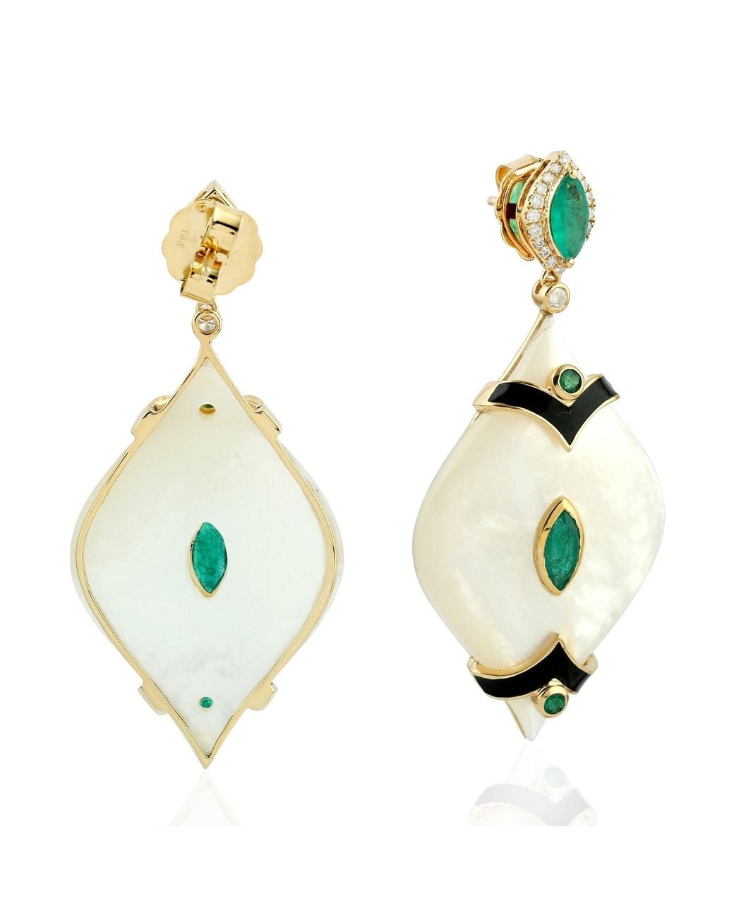 Artisan Metallic 18K Emerald, Mother Of Pearl, Diamond & Enamel Drop Earrings
