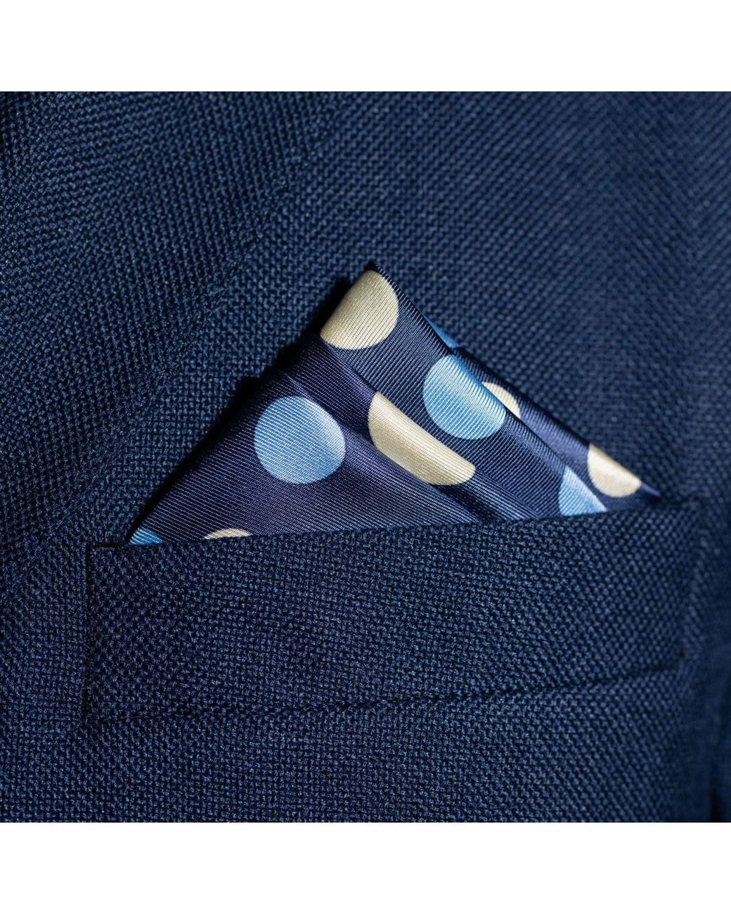 Otway & Orford Blue 'Planetarium' Polka Dot Silk Pocket Square for men