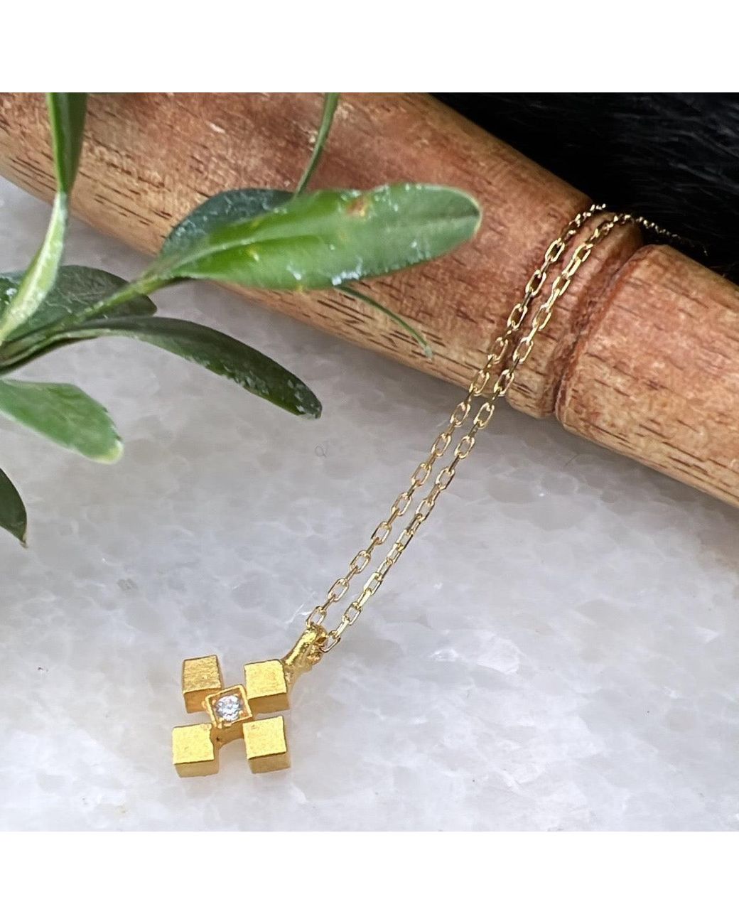Spero London Metallic Four Cube Blocks Natural Textured Sterling Authentic Pendant Necklace