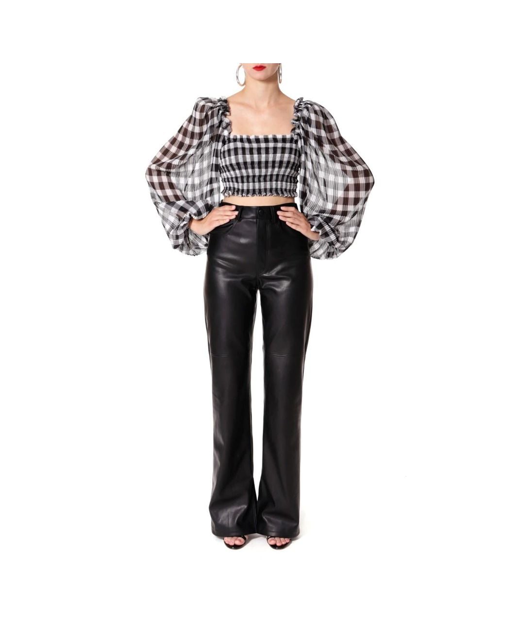 AGGI by HALEWSKI Black Carmen Vichy Puffed Sleeved Crop Top