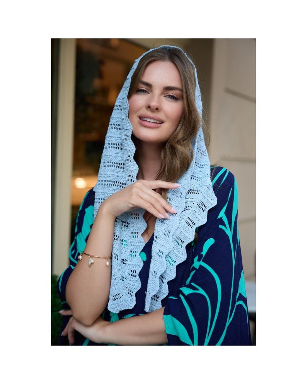 Saachi Blue Knitted Triangle Light Bandana