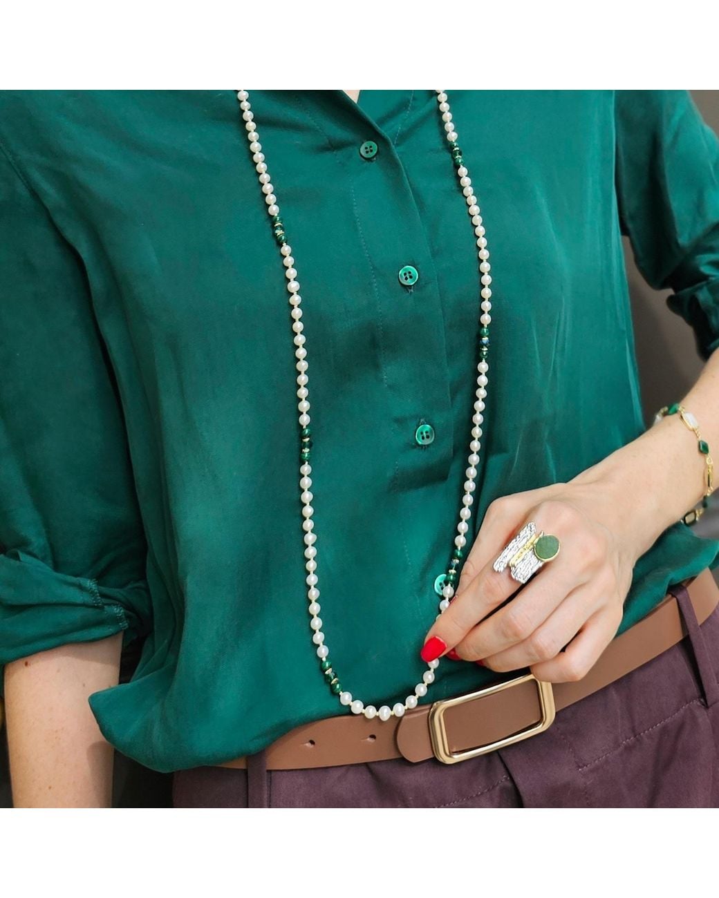 Farra Green Aventurine Stone Setting Statement Ring
