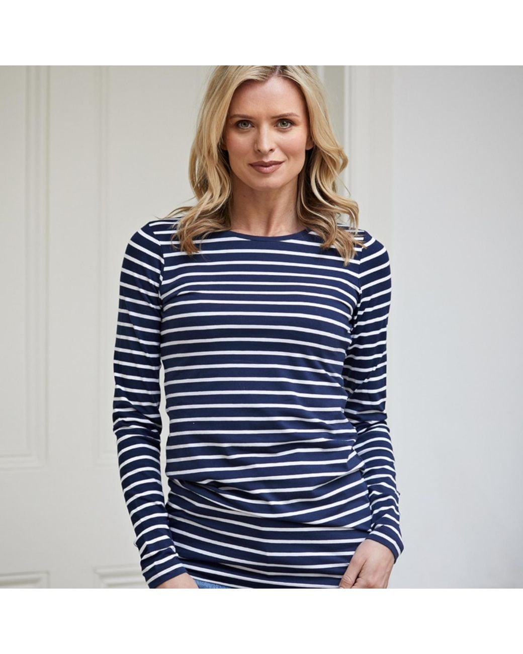 Cove Blue Long Length Cotton & Stripe Tee