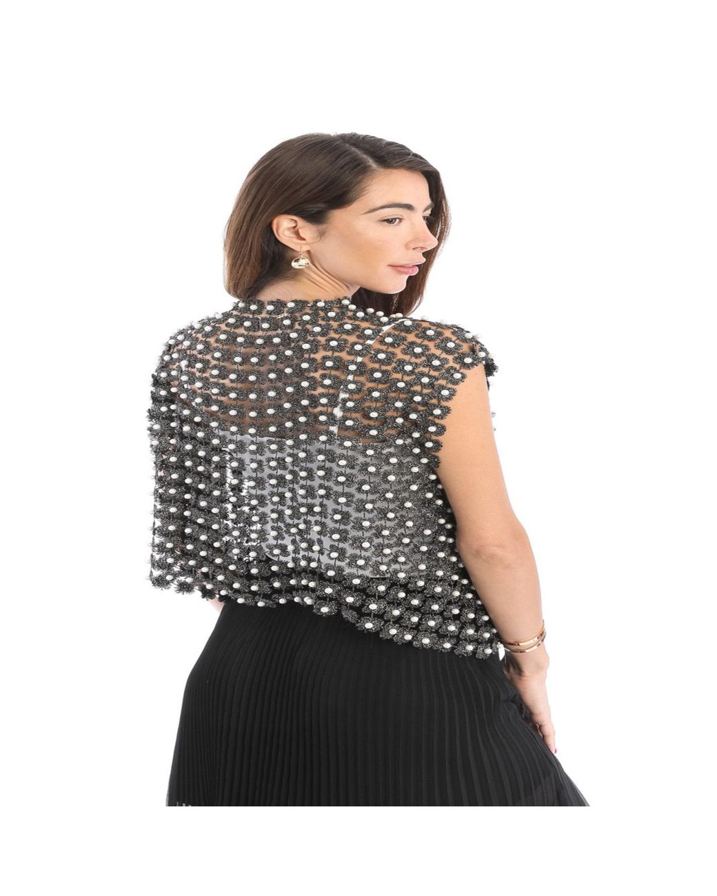 Saachi Black Floral Shell Pearl Capelet