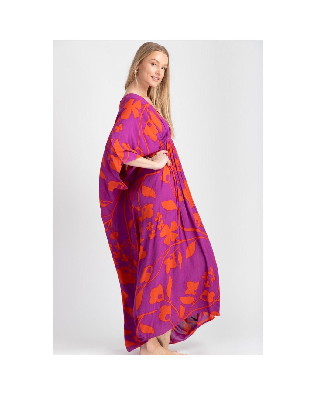 Saachi Red Bold Floral Deep Kaftan Maxi