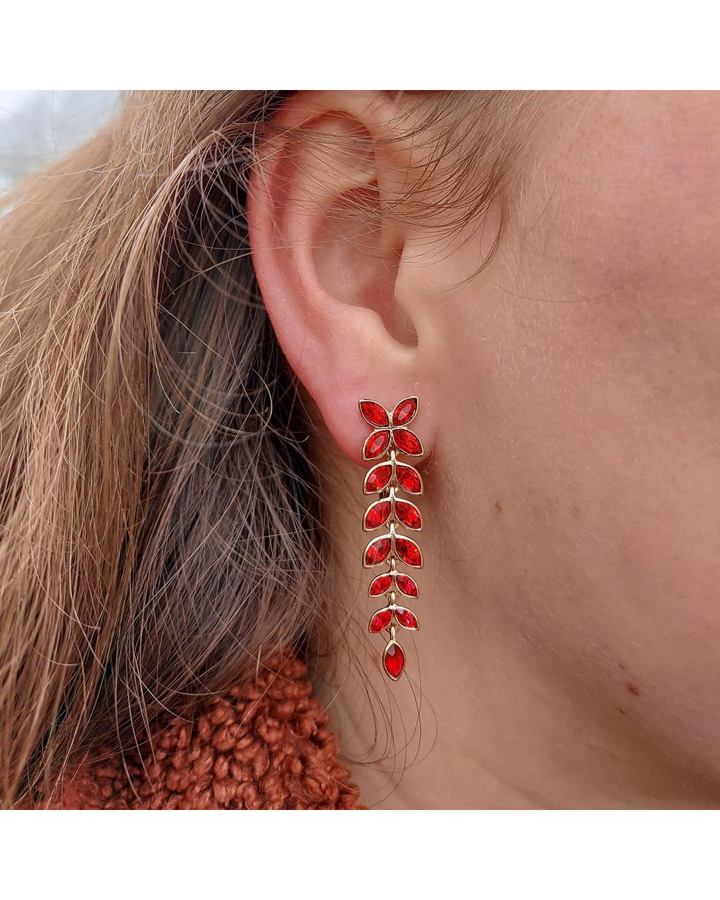 Grosse Red Ruby Crystal Drop Clip On Earrings, Series Cocktail