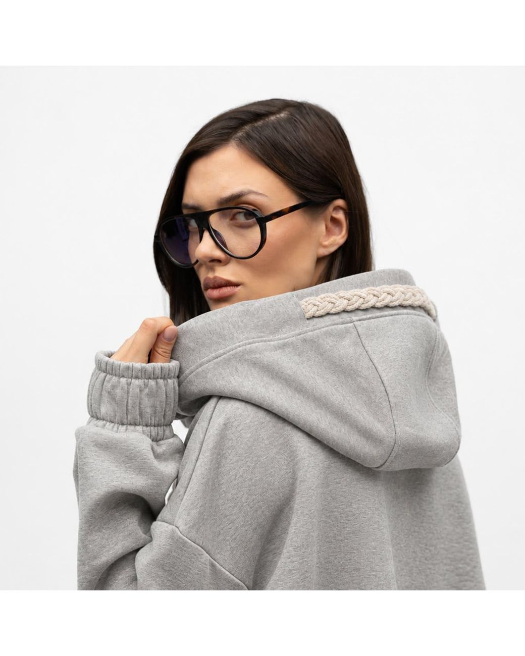Mandragora Gray Oversized Cropped Hoodie Sento