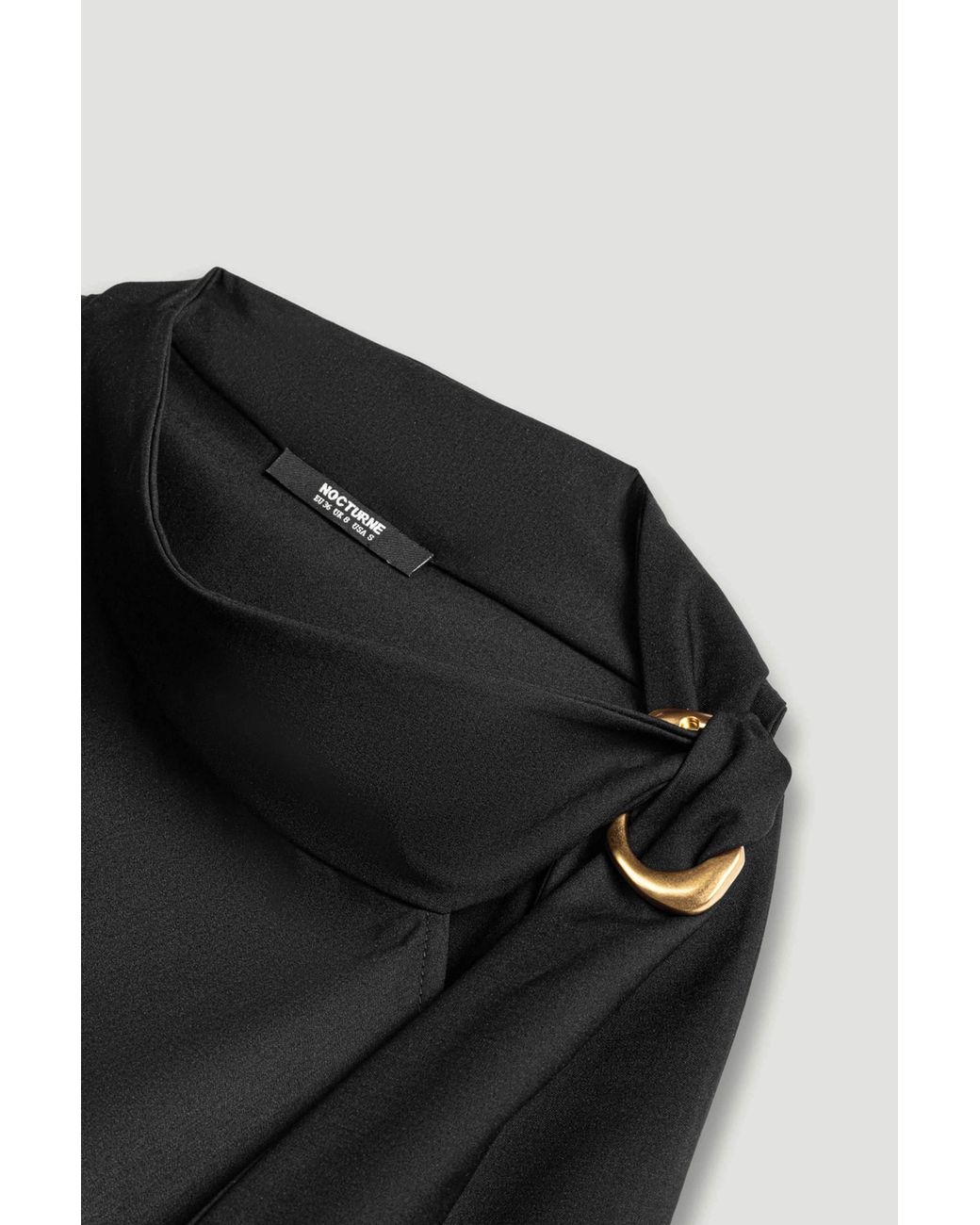 Nocturne Black Asymmetric Buckle-Detail Blouse