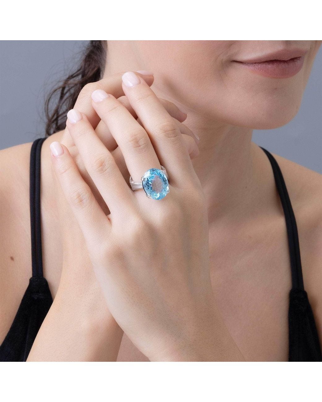 German Kabirski Blue Nila Textured Ring With Natural Oval Cut Topaz