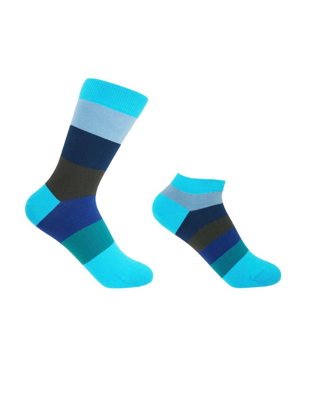 Peper Harow - Made in England Blue Block Stripe Aqua Luxury Crew & Trainer Socks Bundle