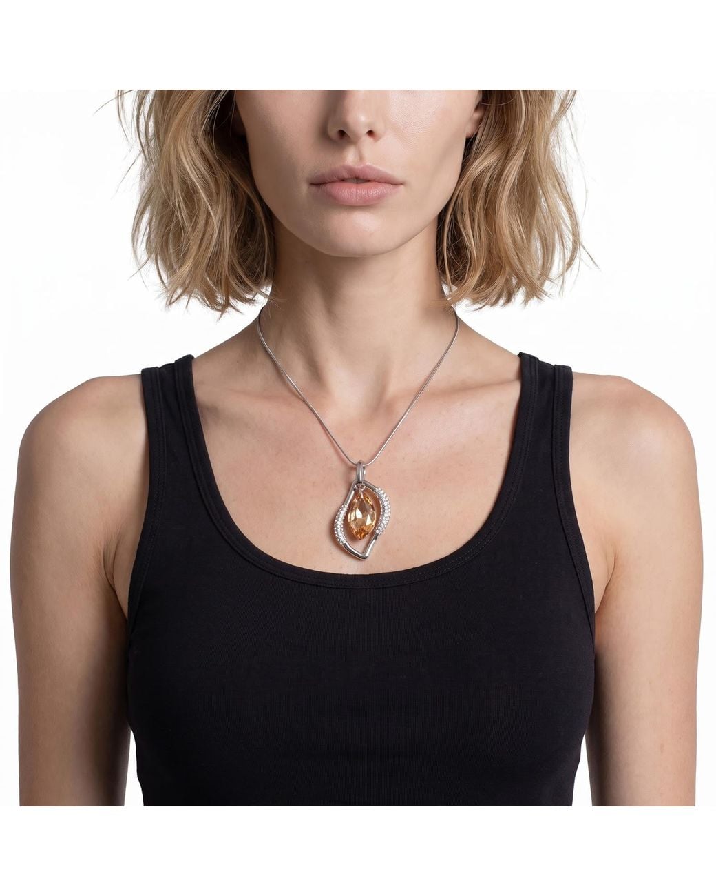 Modenaire Metallic Topaz Crystal Open Frame Pendant Necklace