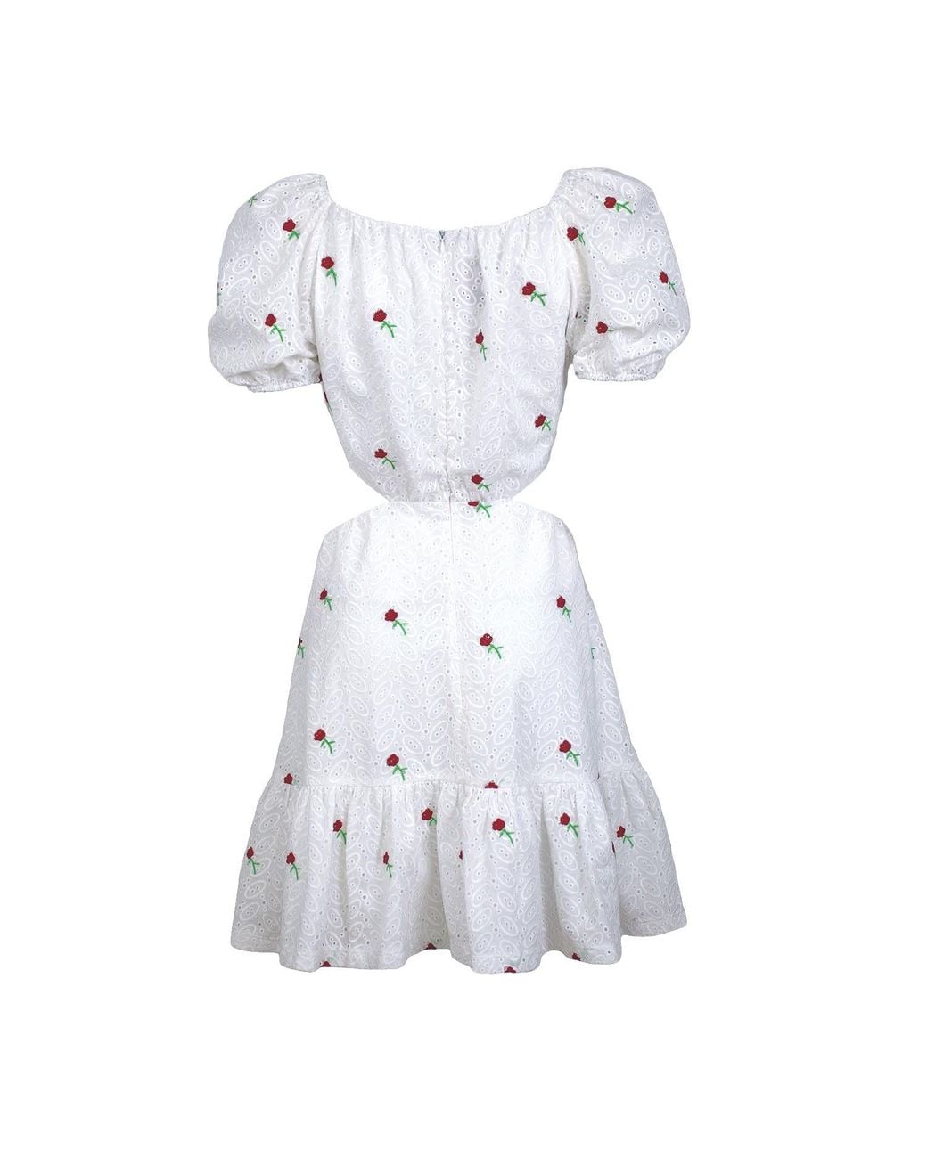 Lalipop Design White Guipure Mini Dress With Flowers & Cut-Out Details