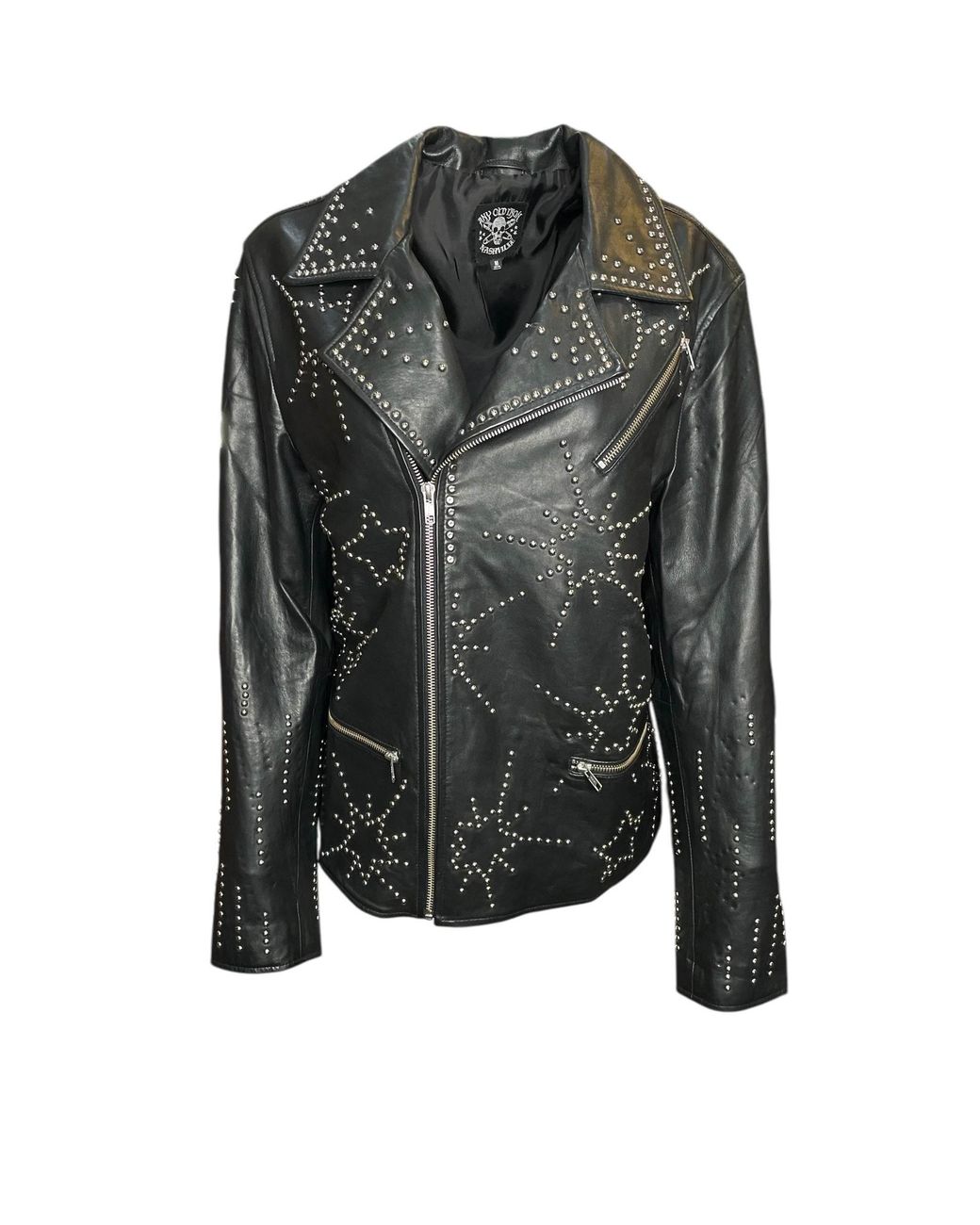 Any Old Iron Black Studded Starburst Leather Jacket for men