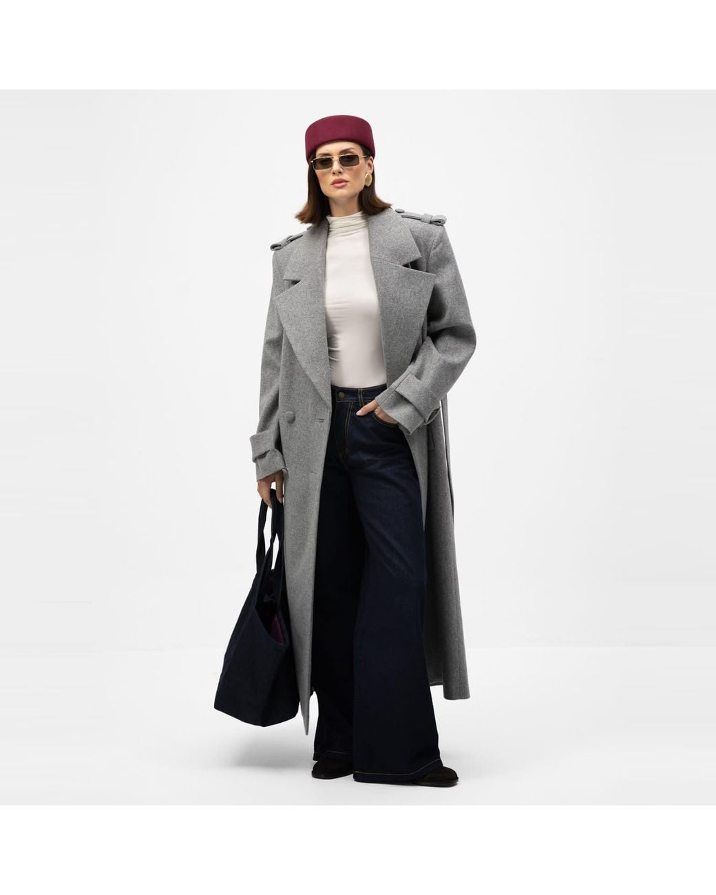 Mandragora Gray Double Breasted Wool Coat With Belt Rove