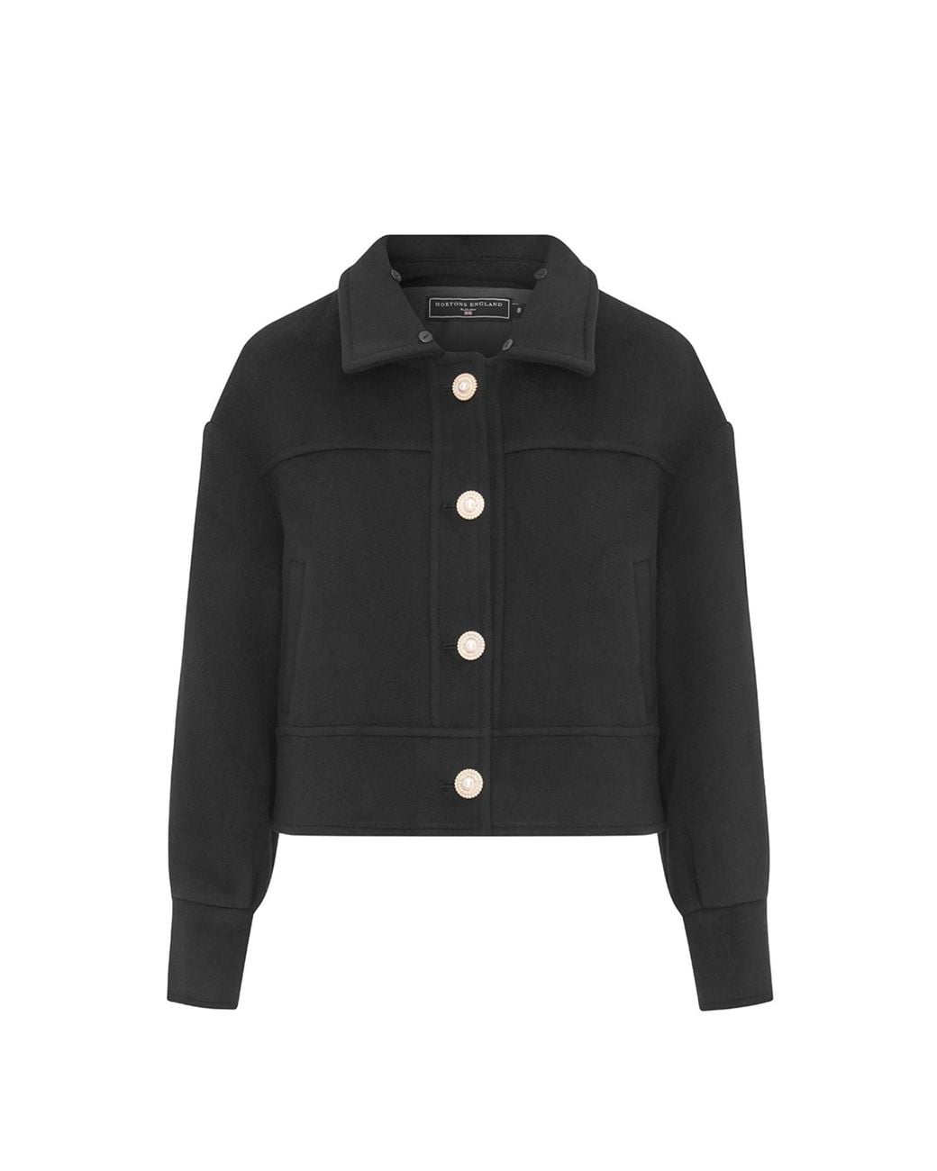 Hortons England Black Cropped Wool-Cashmere Jacket with Fur Collar