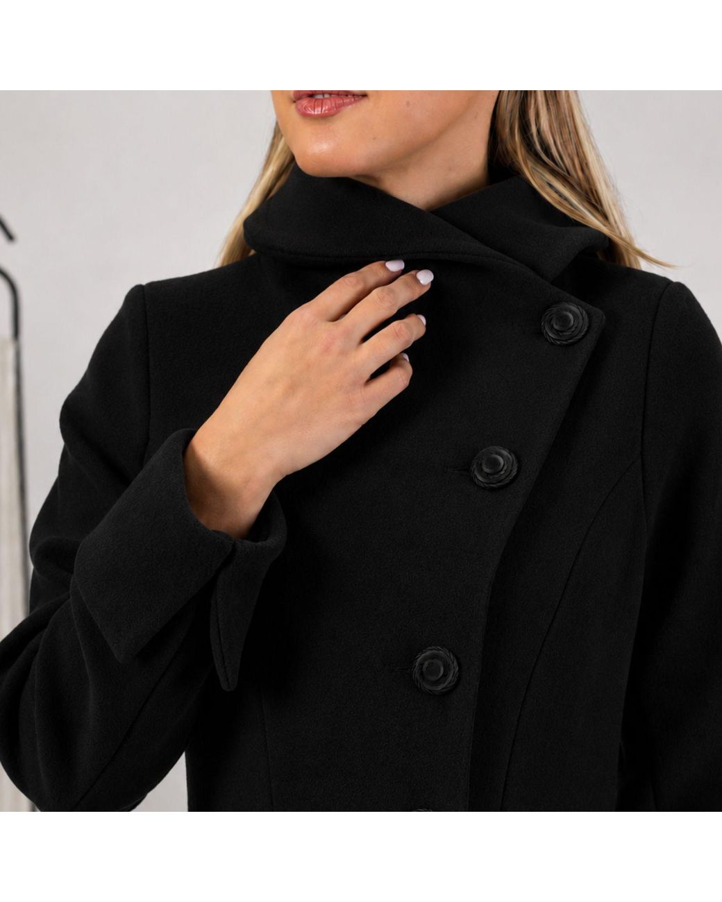 Nikka Place Black A-Line Woolen Coat With Pockets