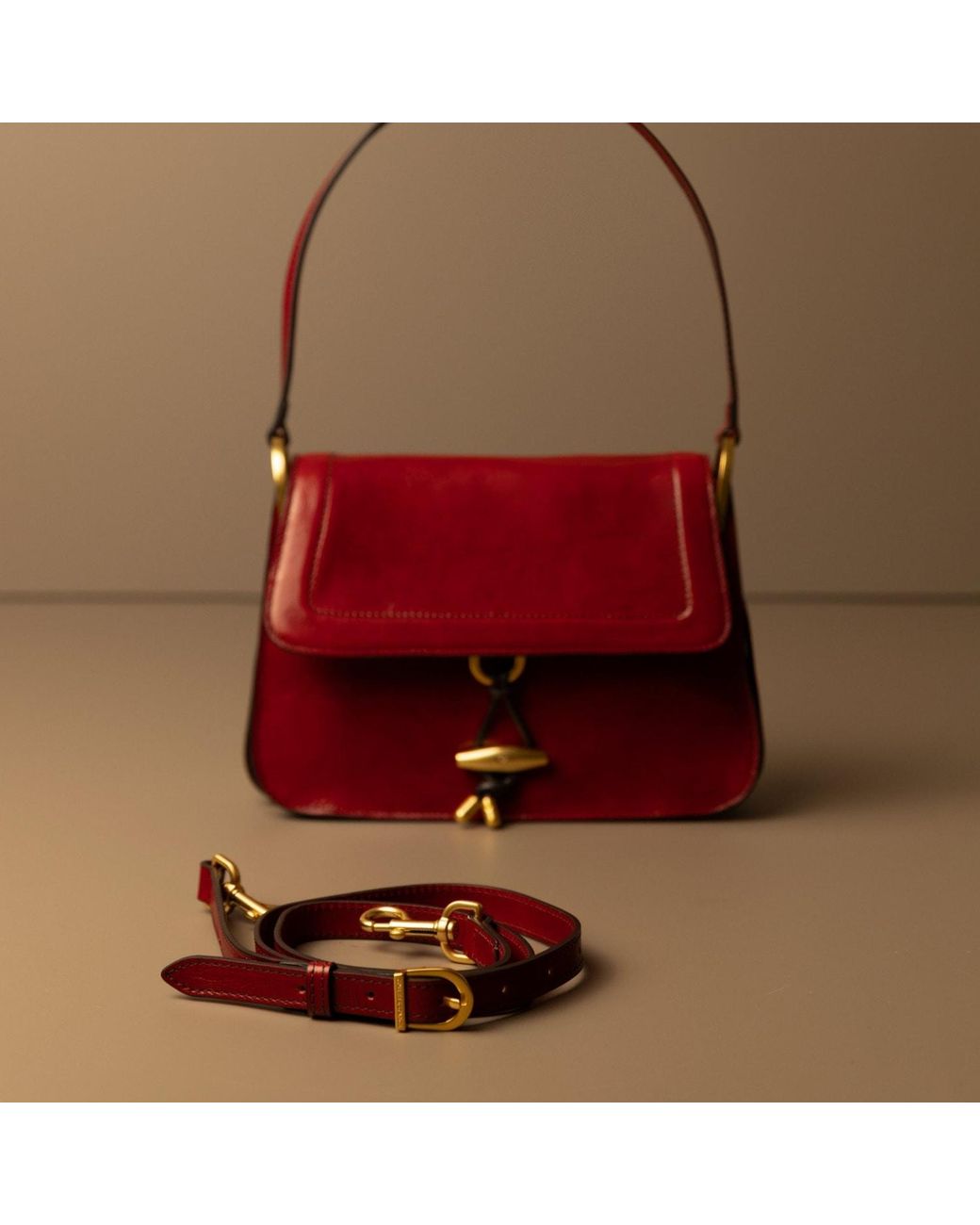 Time Resistance Red Leather Flap Bag For