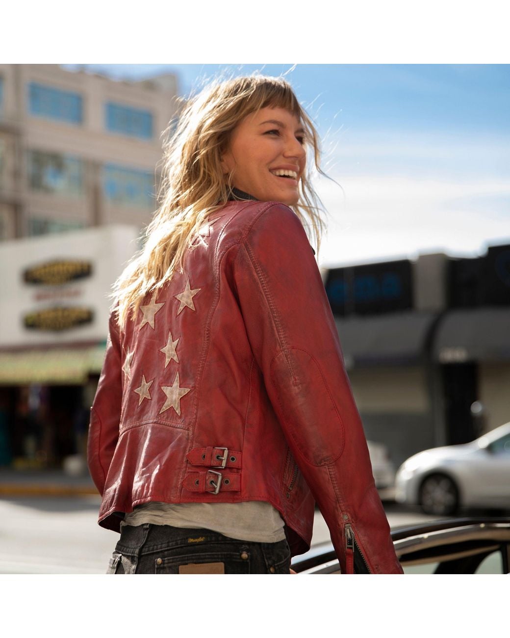 Mauritius Red Star Lambskin Leather Jacket Christy
