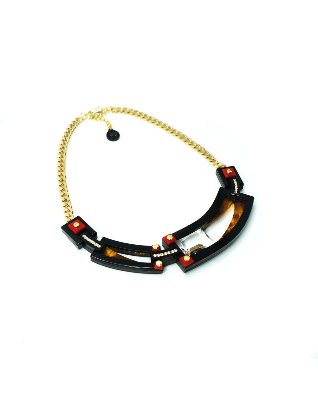 Gissa Bicalho White Handmade Acrylic Necklace Deco Choker Rectangular Cut Stone Caramel Granite