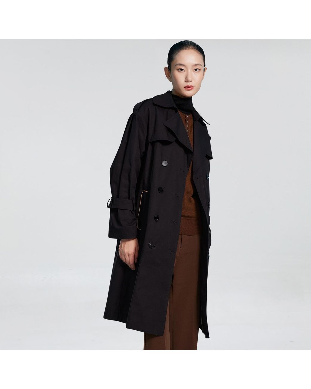 Smart and Joy Black Trench With Contrasting Belt