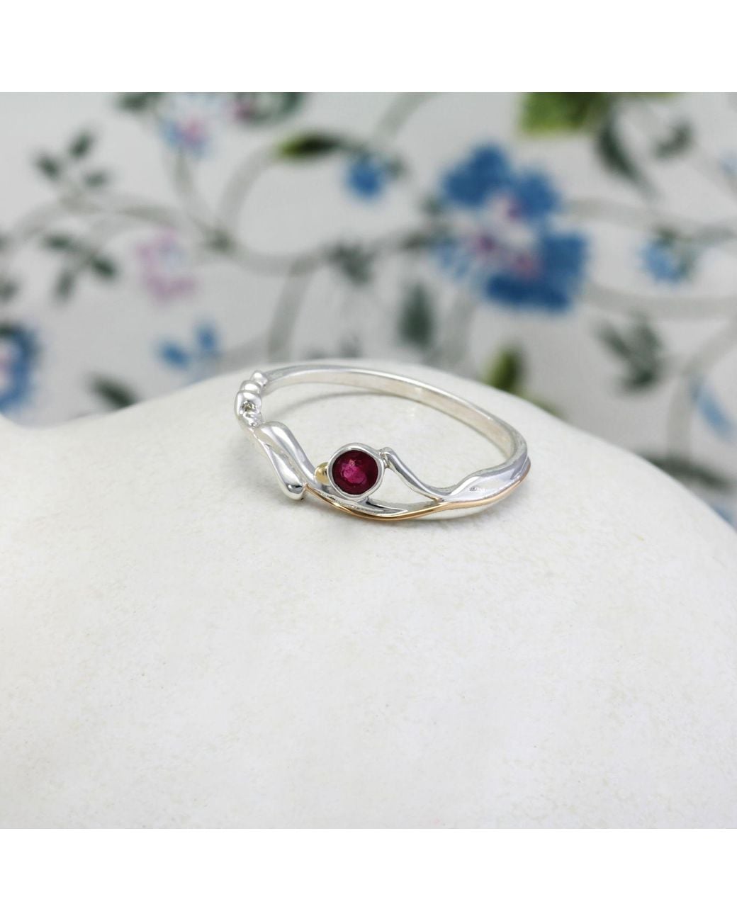 Isla Silver Pink Dainty Sterling Ruby Ring